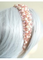 Булчинска диадема с перли и кристали Сваровски в нежно розово Pink Crystals and Pearls by Rosie